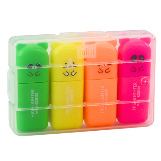 Mini Highlighter Set Bears Colorful Plastic Case 5pcs