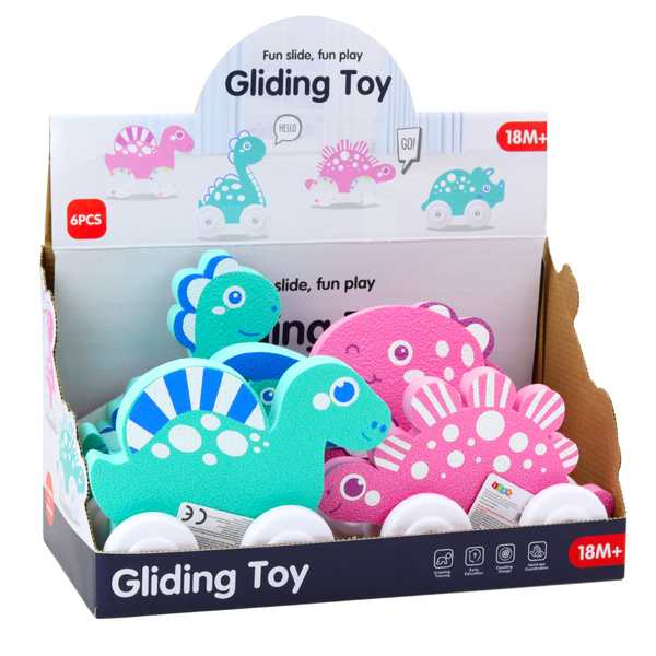 Dinozaur Na Kółkach Z Pianki EVA Dla Malucha Różowy Niebieski Mix