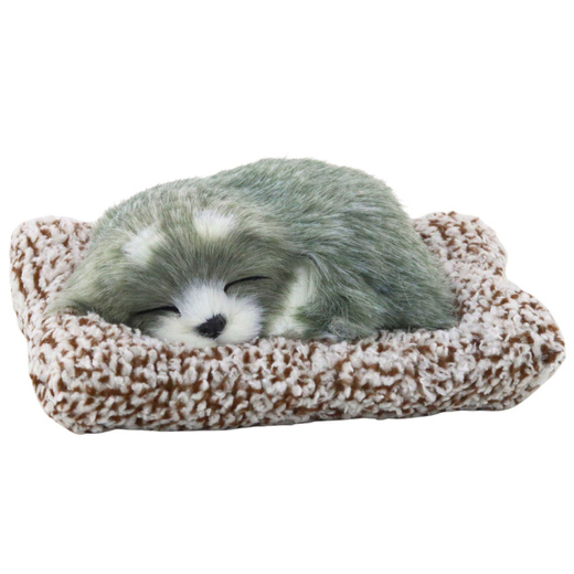 Sleeping Husky Dog on a Pillow Figurine with Fur Bag Sounds