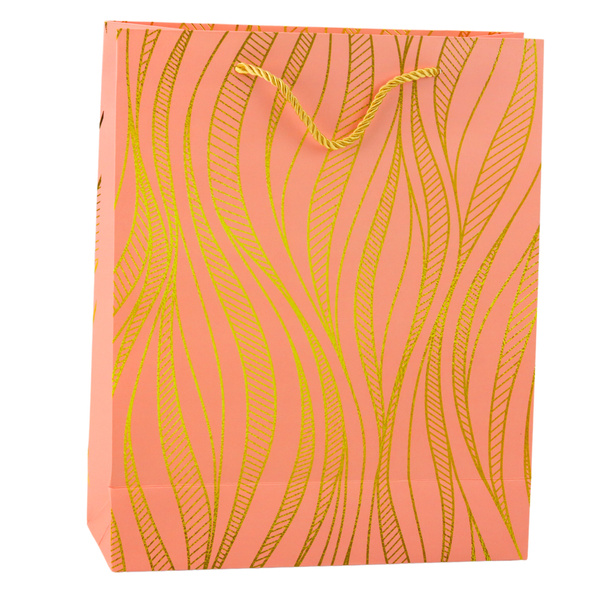 Papier-Geschenktüte Wellenlinien Gold 32 x 26 x 12 cm