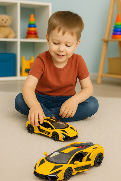 Racing Car Sports Metal Drive Opening Doors Yellow 1:32