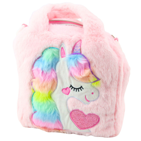 Plüsch-Kindertasche mit Einhorn, verstellbare Schulter, Rosa, 24 x 9 cm