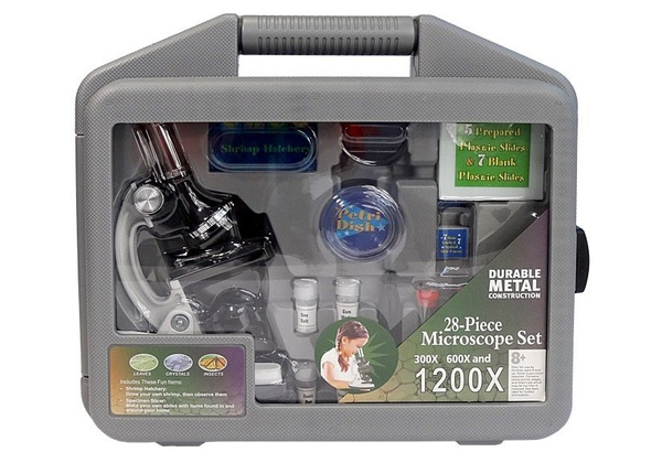 Children's Microscope in a Carrying Case Educational Scientist 28 Elements 300x 600x 1200x