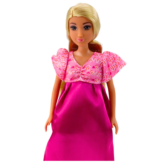 Anlily Pregnant Doll Pink Satin Dress Long Hair