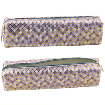School Pencil Case Scales Gray Shiny Gold Elements