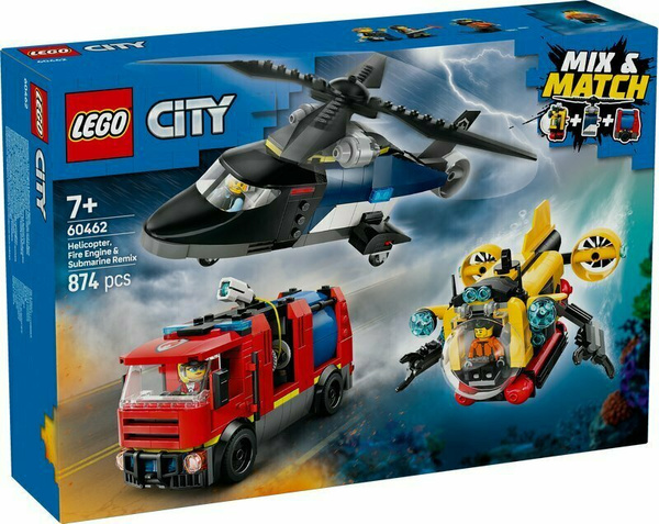 LEGO 60462 CITY Zestaw z helikopterem, wozem strażackim i łodzią podwodną