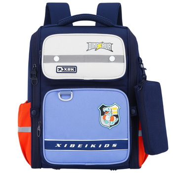Schulrucksack mit Dinosaurier-Brustgurt Marineblau 22L