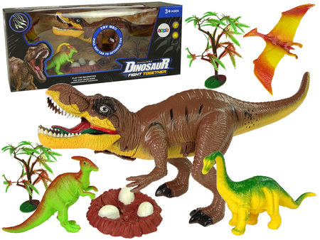 Zestaw Dinozaurów Tyranozaur Rex Drzewka Akcesoria Dźwięk Światła 