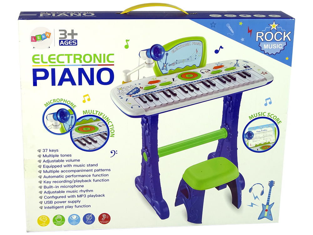 Elektryczne Pianino Keyboard Dla Dzieci Niebieskie Nuty USB - LeanToys.pl