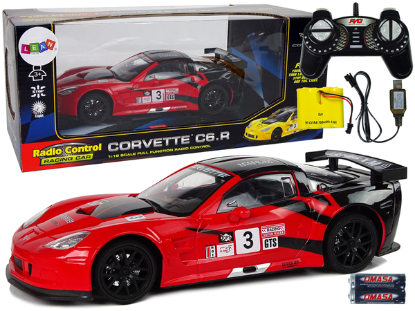 Auto Sportowe Wyścigowe R/C 1:18 Corvette C6.R Czerwony 2.4 G Światła 