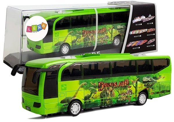Autobus Park Jurajski Dinozaury Zielony z Naciągiem Dźwięk Światła 