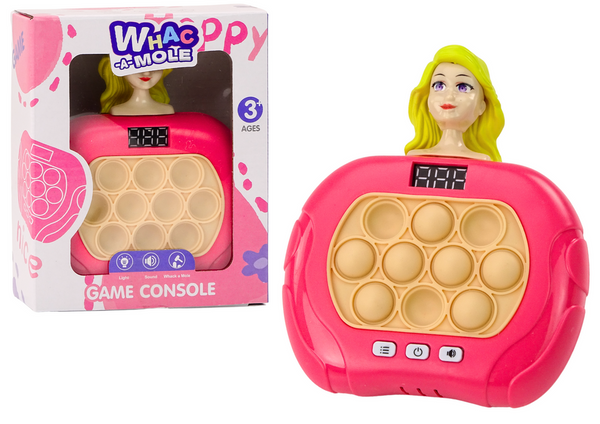 Gra Pop-It Wac A Mole Lalka Światła Dźwięki Różowa Sensoryczna