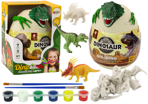 Jajo Z Dinozaurami Do Malowania Farbki Pędzelki  DIY Zielony