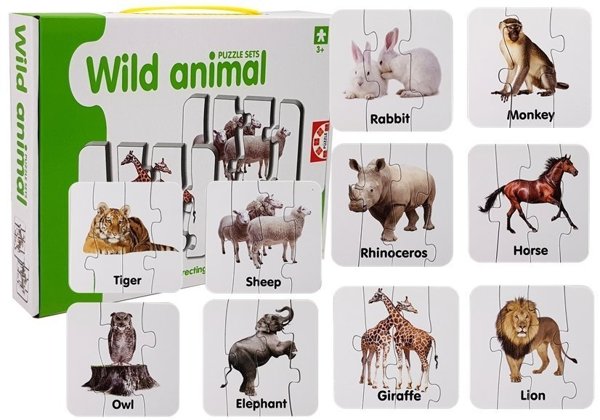 Puzzle Edukacyjne Układanka Dzikie Zwierzęta 10 Połączeń Angielski 
