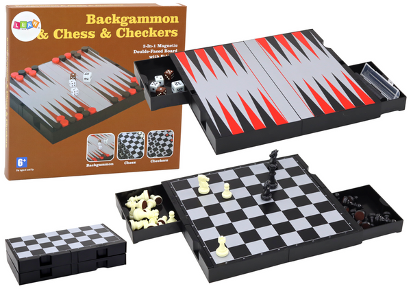 Zestaw Gier 3w1 Plansza Magnetyczna Szachy Warcaby Backgammon 